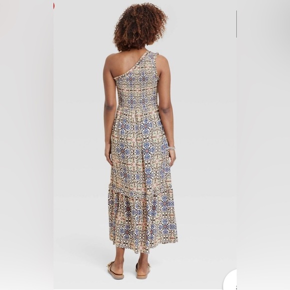 Knox Rose Women's One Shoulder A-Line Maxi Dress Asymmetrical Sundress Medium - Picture 2 of 5